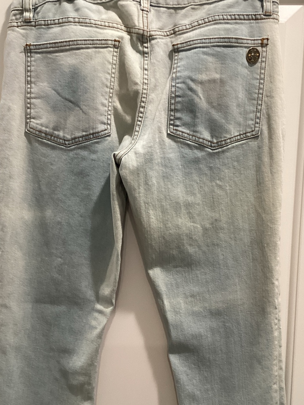 Tory Burch Pale Blue Skinny Jeans with Logo Accent